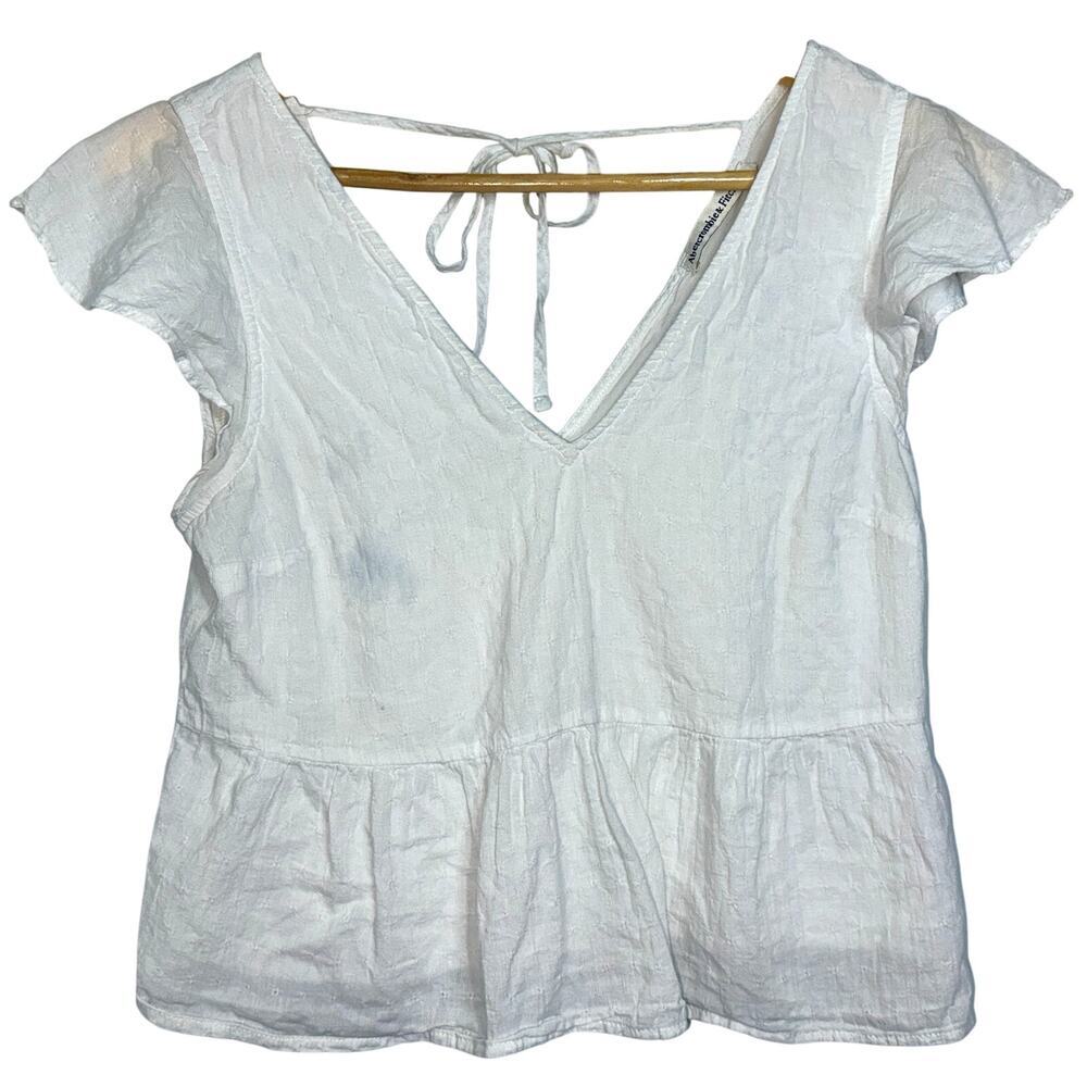 Abercrombie & Fitch White Sheer V-Neck Cap Sleeve Tie Back Peplum Blouse Size XS